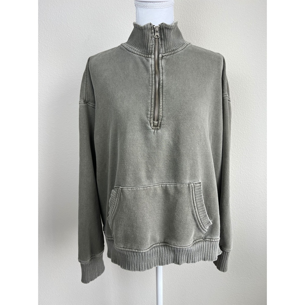 C&C California Washed Olive Quarter‎ Zip Sweatshirt XL Oversized Athleisure